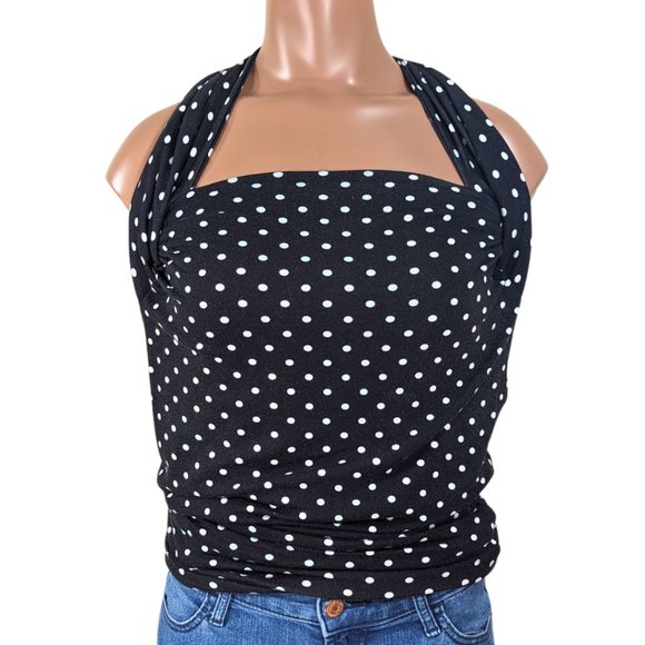 Anthropologie Tops - Anthro XS NWT Black & White Polka Dot Lined Stretch Halter Tank Top Mini Dress
